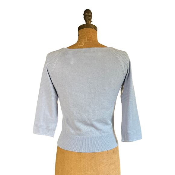 Never Worn Eric Bompard Light Blue Cashmere Silk Sweater, Boat Neck ¾ Sleeve Top - Picture 7 of 10